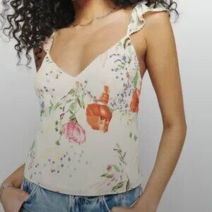 Reformation Belinda Top in White Floral Lace Trim Flutter Sleeve Cami 6